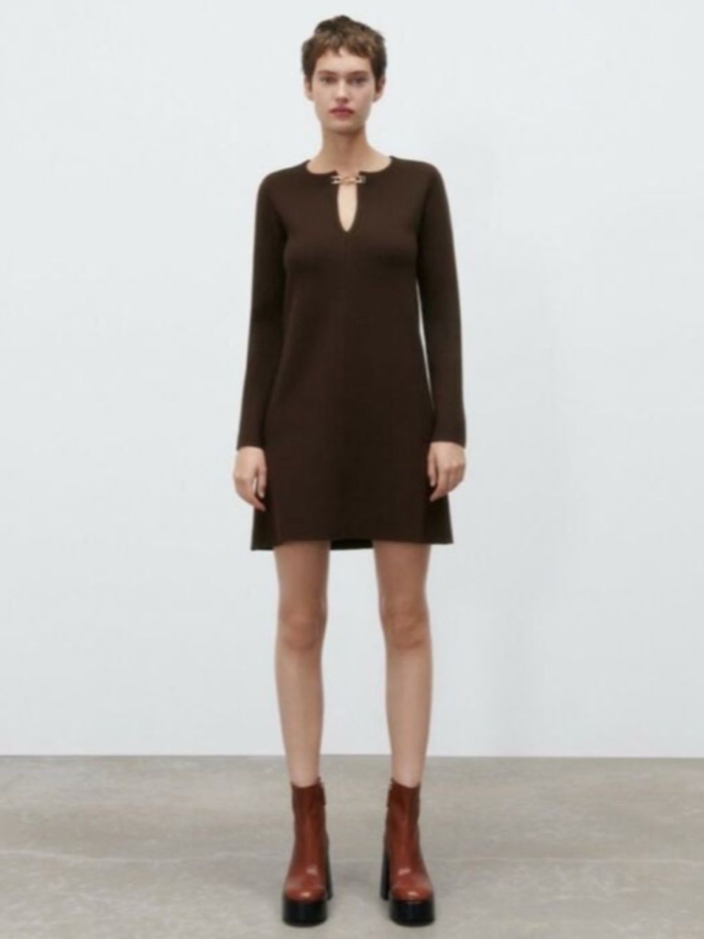 Zara Dark Brown Keyhole Knit Dress